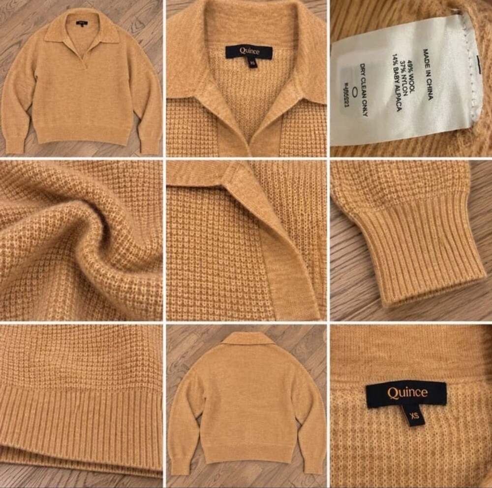 Quince Waffle Knit Quarter-Zip Sweater XS Tan